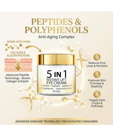 Grospe 5 in 1 Eye Cream for Dark Circles & Puffiness Anti Aging Instant Lifting Under Eye Cream for Bags Wrinkles & Fine Lines Firming Eye Treatment with Caffeine Hyaluronic Acid Hydrating 2.1Oz - Buy Online on GoSupps.com