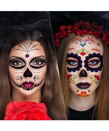 Halloween 3 Otters Temporary Face Tattoos - 19PCS Sugar Skull, Day of the Dead, and Skeleton Face Stickers for Party Favor Supplies - Buy Online on GoSupps.com
