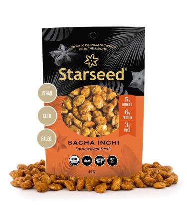 Starseed Sacha Inchi Seeds - Organic Protein Snack With Omega 3 and Fiber - Vegan Gluten Free Paleo and Keto Snacks - 4.9oz Bag 5 Servings - Caramelized Caramelized 4.9 Ounce (Pack of 1)