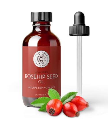 Pure Body Naturals Rosehip Oil Facial Oil for Face Nails Hair and Skin Rosehip Seed Oil 4 Fl. Ounce 4 Fl Oz (Pack of 1)