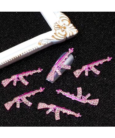 10pcs Pink Gun Nail Art Charms - 3D Metal AK Gun Rhinestones for Acrylic Nails | Kawaii Punk Nail Accessories - Buy Online on GoSupps.com