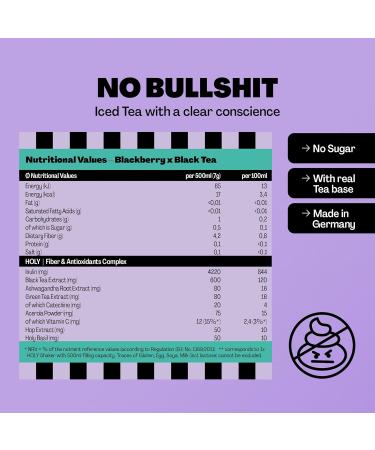 HOLY Iced Tea Blackberry x Black Tea | 50 portions with antioxidants & superfoods | Sugar-free iced tea with Relax formula | Vegan with 100% natural fruit flavours Blackberry 350 g (Pack of 1) - Buy Online on GoSupps.com