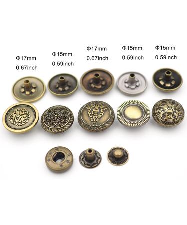 Wiosny 15 Sets Antique Fasteners Snaps Decorative Snaps Button Wallet Decorative Closure DIY Leather Craft(Bronze) - Buy Online on GoSupps.com