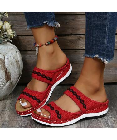 LASULEN Dundert Leather Orthopedic Arch Support Sandals - Red | Marolil Cross Sandals - Buy Online on GoSupps.com