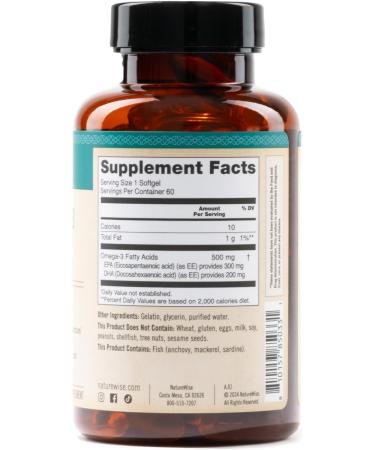 NatureWise Omega 3 Fish Oil - 500 mg per Pill - EPA & DHA - Immune Support Brain & Optimal Wellness - Gluten and Soy Free Non-GMO - 60 Softgels 2-Month Supply 60 Count (Pack of 1) - Buy Online on GoSupps.com