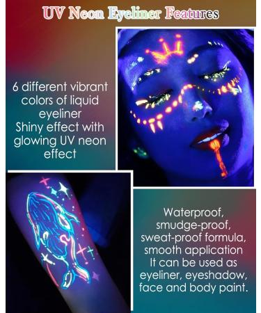  LYSdefeu Waterproof glitter liquid eyeliner UV neon liquid pencil metallic hold multi-colored glitter long-lasting easy to use and highly pigmented dries to create lines - Buy Online on GoSupps.com