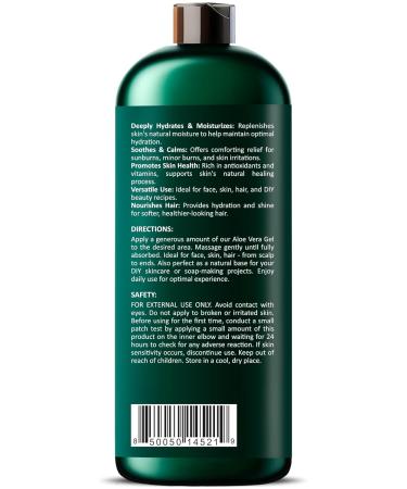 Buy Pure Aloe Vera Gel for Face Hair & Skin | Organic 95% Aloe Chamomile & Vitamin E - Sunburn Relief | 16 fl oz - Buy Online on GoSupps.com
