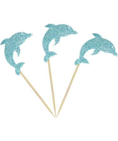 Unimall Global 24PC Glitter Blue Dolphin Cupcake Toppers - Sea Themed Birthday Decoration for Baby Party Celebrations - Buy Online on GoSupps.com