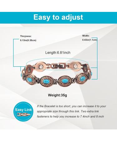 Yinox Magnetic Therapy Copper Bracelet for Women - Relieve Arthritis & Wrist Pain with Turkish Turquoise | Fashion & Health (3500 Gauss) - Buy Online on GoSupps.com