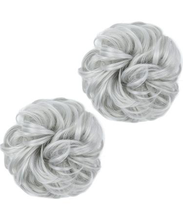 SARLA 2PCS Small Synthetic Messy Hair Bun Scrunchies in Light Silver Grey - Updo Hair Extensions for Women and Girls - Buy Online on GoSupps.com