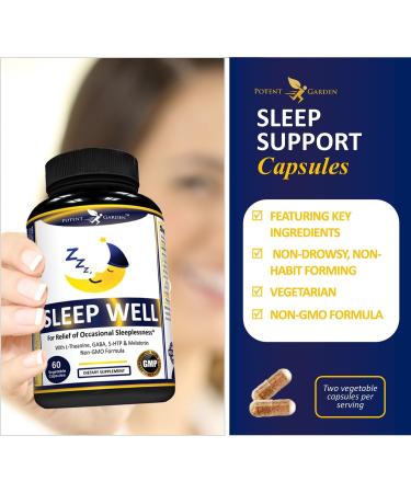 Potent Garden Sleep Well Sleep Aid Contains Melatonin Valerian Root L-Theanine GABA & More Natural Sleep Aid Non-Habit Forming Sleep Aids for Adults with 60 Veggie Caps - Buy Online on GoSupps.com