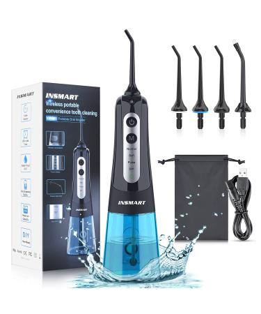 Cordless Water Dental Flosser Teeth Cleaner, INSMART Professional 300ML Tank DIY Mode USB Rechargeable Dental Oral Irrigator for Home and Travel, IPX7 Waterproof 4 Modes Irrigate for Oral Care