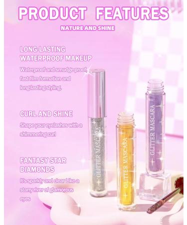 Glitter Diamond Mascara 2 Colors Silver Gold Colored Shimmer Mascara Long Lasting Waterproof Smudge-proof Sparkly Mascara Voluminous & Thickening Eyelashes Makeup for Women Party Stage Use-01+02 - Buy Online on GoSupps.com