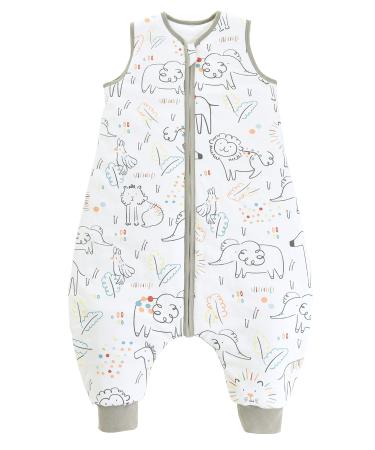 Chilsuessy Toddler Sleeping Bag with Feet (CPC Certification) 2.5 Tog Baby Sleeping Sack with Legs Pyjamas Infant Walking Cotton Wearable Blankets Happy Zoo 70cm/6-18Months
