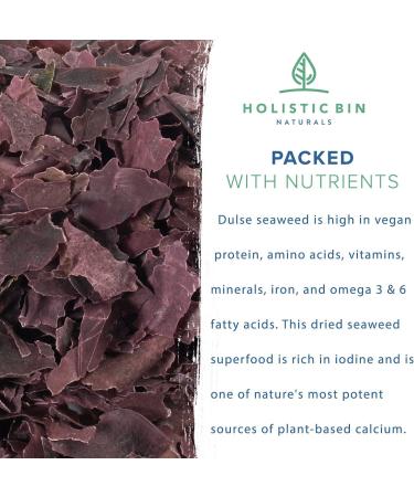 Wild Icelandic Dulse Flakes - Culinary Grade Organic Seaweed Superfood by Holistic Bin | Pure Atlantic Dulse Seaweed for Soups, Smoothies & Seasoning | Rich in Iodine & Minerals - Buy Online on GoSupps.com