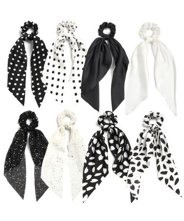 SUSULU Hair Scarf Scrunchies for Women Plain Hair Bobbles Solid Color Fabric Scrunchy Elastic Hair Ties (Black White)