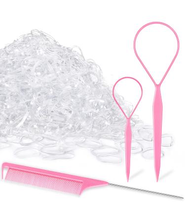 TsMADDTs 1000pcs Hair Rubber Bands with Topsy Hair Tail Tools 500pcs (M) Clear  Elastics Bands 500pcs(S) Colorful Mini Hair Rubber Bands 2Pcs Hair Loop  1Pcs Rat Tail Comb