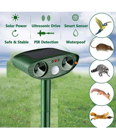 2023 Solar Ultrasonic Animal Repellent with Motion Detector - Waterproof Defender for Rat, Squirrel, Deer, Raccoon, Skunk, Rabbit, Mole, Dog, Cat - Green - Buy Online on GoSupps.com