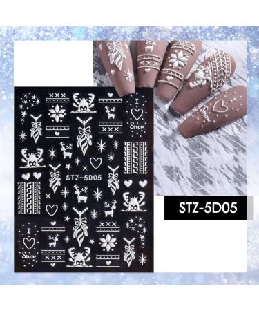 JMEOWIO 8 Sheets Christmas Nail Art Stickers 5D Self Adhesive Nail Art Decals Stereoscopic Embossed Snowflake Reindeer Snowman Santa Claus Pattern DIY Design Nail Decoration for Women Girls - Buy Online on GoSupps.com