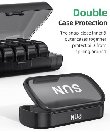 PULIV XL Weekly Pill Organizer - Extra Large 7 Compartment Travel Pill Box | Dual Protection for Medicines Vitamins and Supplements (Black - Buy Online on GoSupps.com