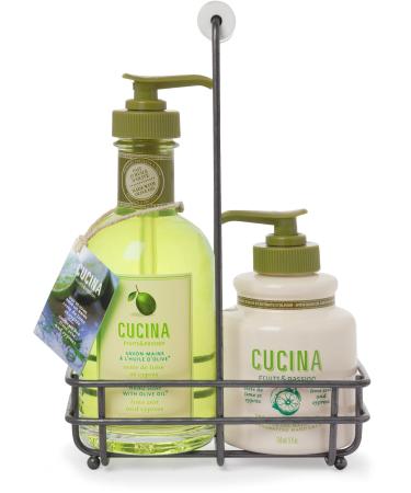 Fruits & Passion  Cucina  - Lime Zest & Cypress Tree Hand Care Duo Caddy Gift Set | Liquid Hand Soap Wash (5.1 oz) with Hand Cream Lotion (6.8 oz)