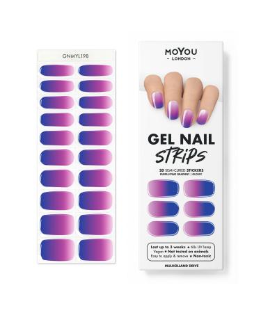 MOYOU LONDON Semi Cured Gel Nail Wraps 20 Pcs Gel Nail Polish Strips for Salon-Quality Manicure Set with Nail File & Wooden Cuticle Stick (UV/LED Lamp Required) - Mulholland Drive