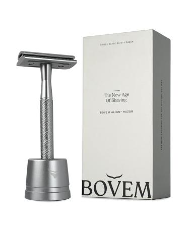 BOVEM Align Razor  Premium Single Blade Razors For Men, Double Edge Razor Blade, Safety Razor for Face and Beard, Shaving Razors for Men with Razor Stand and 5 Platinum Stainless Steel Blade Refill (Matte Silver)