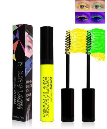 UV Glow Colored Mascara Volume and Length-2Pcs Green Yellow Colorful Neon Mascara for Eyelashes Waterproof Smudge-proof Long Lasting Non Clumping Curling Mascara St Patrick's Gift for Women-01+02 01+02#