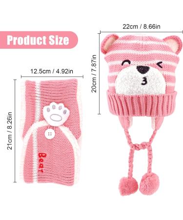 GlaITC Baby Caps Winter 46-50cm - Warm & Soft Newborn Beanie Hat with Scarf - Toddler Winter Hat for Boys and Girls - Knitted Unisex Hat for 6-24 Months - Pink - Buy Online on GoSupps.com
