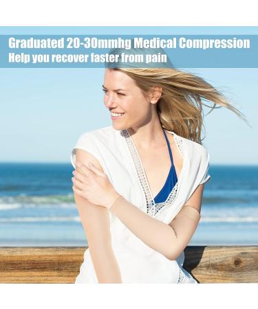 3 Pairs Lymphedema Compression Arm Sleeve 20-30mmHg Full Arm Support - Beige M Size - Buy Online on GoSupps.com