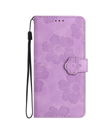 Folding cover with flower pattern for Redmi 10c PU leather wallpaper protective cover with stands card compartments hand loop flower pattern magnetic closure violet