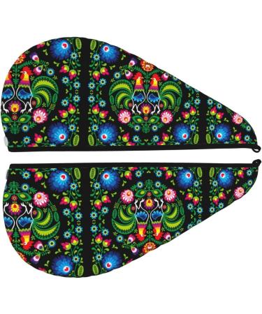 Hair Towel Wrap Quick-Dry Turban with Button | Stylish Roosters & Flowers Design - Buy Online on GoSupps.com