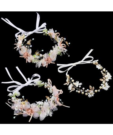Elsjoy 3 Pack Flower Crowns - Adjustable Bridal Floral Headbands for Wedding, Party, Festival - Wedding Hair Accessories - Buy Online on GoSupps.com