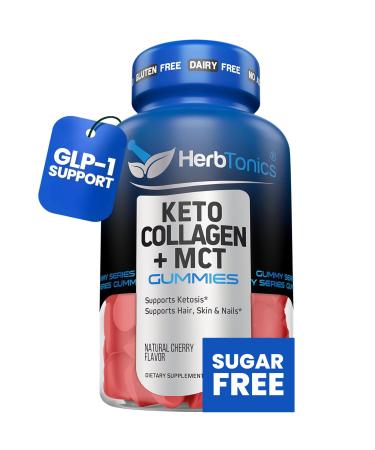 Herbtonics Keto Gummies with MCT + Collagen | Sugar Free MCT Oil Capsules | Anti Aging Hair Growth Skin Care & Strong Nails Protein Collagen Gummies | On-The-Go Keto Gummy