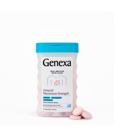 Genexa Antacid Maximum Strength - 72 Tablets - Calcium Carbonate Acid Reducer, Non-GMO, Certified Gluten-Free, Free of Talc, Free of Artifical Dyes & Parabens Heartburn Fix  1pk 72 Count (Pack of 1)