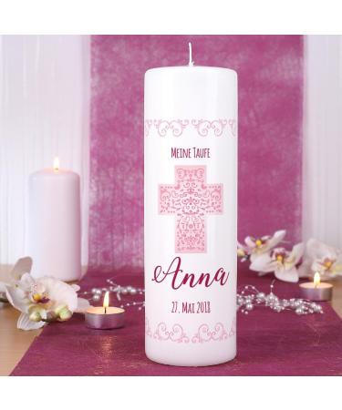 Personalized Striefchen Candle for Baptism Communion & Confirmation - Custom Name & Date for Girls - Buy Online on GoSupps.com