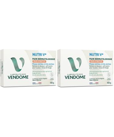 LABORATOIRES VEND ME - NUTRI V+ - Pain Dermatologique Huile D'Abricot - Corps & Visage - Nettoie En Douceur & Nourrit - pH Neutre & Sans Savon - Haute Tol rance - Peaux S ches Tr s S ches - 100g