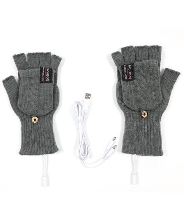 Ruiqas Unisex USB Heated Gloves Full Finger and Half Fingerless Heating Knitting Hands Warmer Mitten Grey