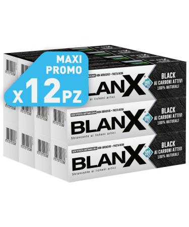 BlanX, Classic Black Toothpaste Toothpaste with activated charcoal whitening, natural, non-abrasive, for white teeth, pack of 12 x 75 ml