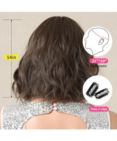 OUFEI Brown Wigs for Women Short Wavy Wig With Bangs Natural Synthetic Hair Heat Resistant Wigs for Daily Party Cosplay Wear Brown(1098-1) - Buy Online on GoSupps.com