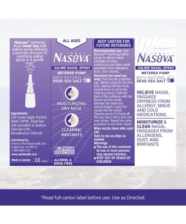 Nasova Saline Spray with Natural Dead Sea Salt - 0.5oz Moisturizing Cooling Spray for Nasal Dryness Relief - Clear Nasal Passages - Pack of 1 - Buy Online on GoSupps.com