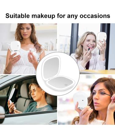 deweisn Compact Lighted Travel Makeup Mirror with 1X/10X Magnification - Dimmable, Portable, USB Charging - White - Buy Online on GoSupps.com