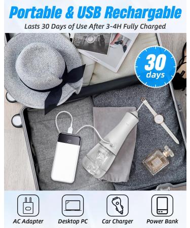 Portable Water Flosser - 4 Modes, Cordless, 5 Jet Tips, USB Rechargeable - Dental Teeth Cleaner for Home & Travel - Buy Online on GoSupps.com