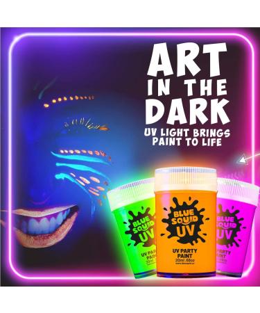 Blue Squid Fluorescent Glow Face & Body Paint Kit - Set of 8 Neon Colors for UV & Blacklight | Includes Free UV Flashlight | Festive Glowing Makeup - Buy Online on GoSupps.com