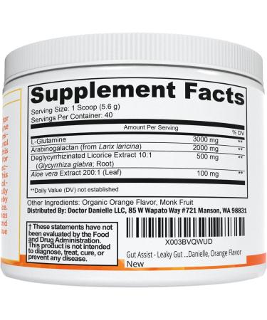 Gut Assist Powder - Leaky Gut Repair Supplement with Glutamine, Arabinogalactan, Licorice Root - Supports IBS, Heartburn, Bloating, Gas, Constipation, SIBO - Orange Flavor by Doctor Danielle - Buy Online on GoSupps.com