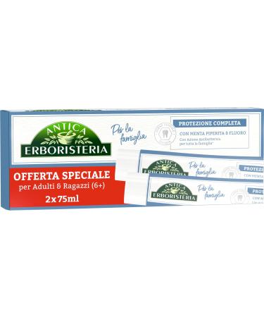Antica Erboristeria - Family Toothpaste Complete Protection with antibacterial action with peppermint and fluoride - 75 ml x 2 - Buy Online on GoSupps.com
