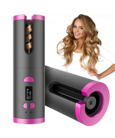 Curling Iron Automatic Cordless Auto Curler, Rechargeable Auto Hair Curler with 6 Temperature & Timer Settings, Portable Auto Shut-Off Curling Wand for Girls