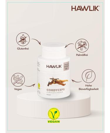 HAWLIK Medicinal Mushrooms Cordyceps Powder Capsules - 250 Vegan Capsules - 500 mg - Premium Quality - International Shipping Available - Buy Online on GoSupps.com
