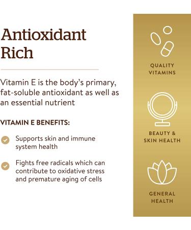 Solgar Vitamin E 67 mg (100 IU) Softgels - Pack of 2 | Antioxidant Support for Skin & Immune System | Naturally-Sourced, Gluten & Dairy Free | 200 Servings - Buy Online on GoSupps.com