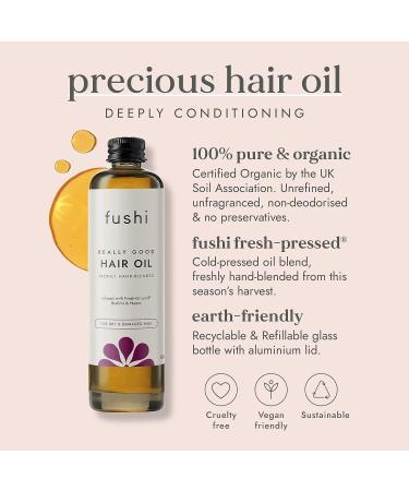 Fushi Really Good Hair Oil 100 ml - Antioxidant-Rich Formula for Dry, Damaged, Thinning, and Frizzy Hair | Ethical, Vegan, and UK-Made - Buy Online on GoSupps.com